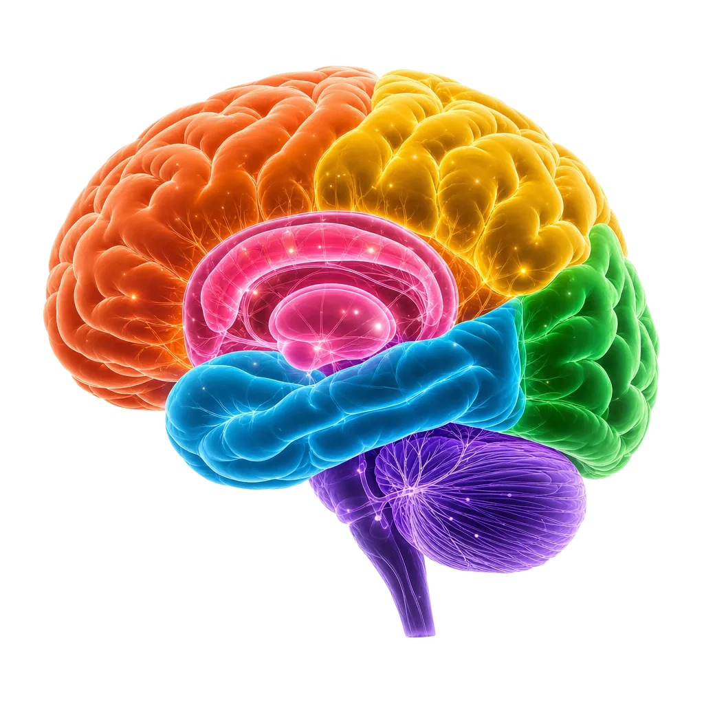 Interactive anatomical brain showing cognitive regions